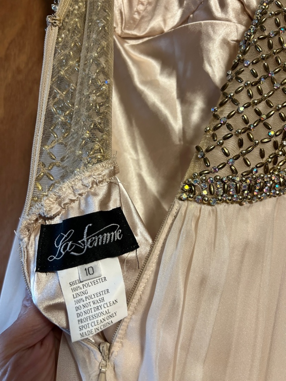 La Femme Chiffon Gown long Dress Size 10 Prompts Formal Beaded Sparkly champagne - Picture 5 of 16